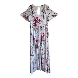 TORRID Women's 14 Challis Maxi Dress & Shorts Romper Floral Pink White Bust 40"